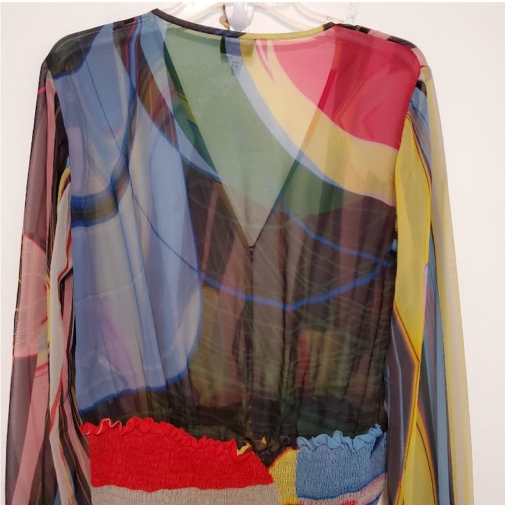 Vintage Louis Feraud sheer retro multicolor button down blouse size 8 - Picture 10 of 12